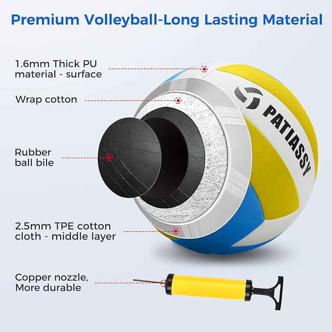 Patiassy Professional Volleyball Net Set with Adjustable Poles & Carry Bag (Yellow)