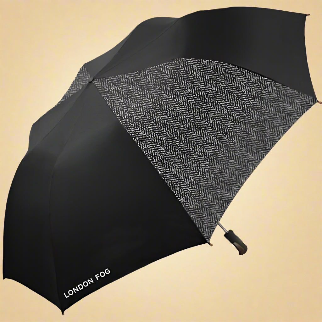 London Fog Rain Umbrella, Automatic Folding, Windproof, Lightweight, 44-Inch Arc – Grey/Black