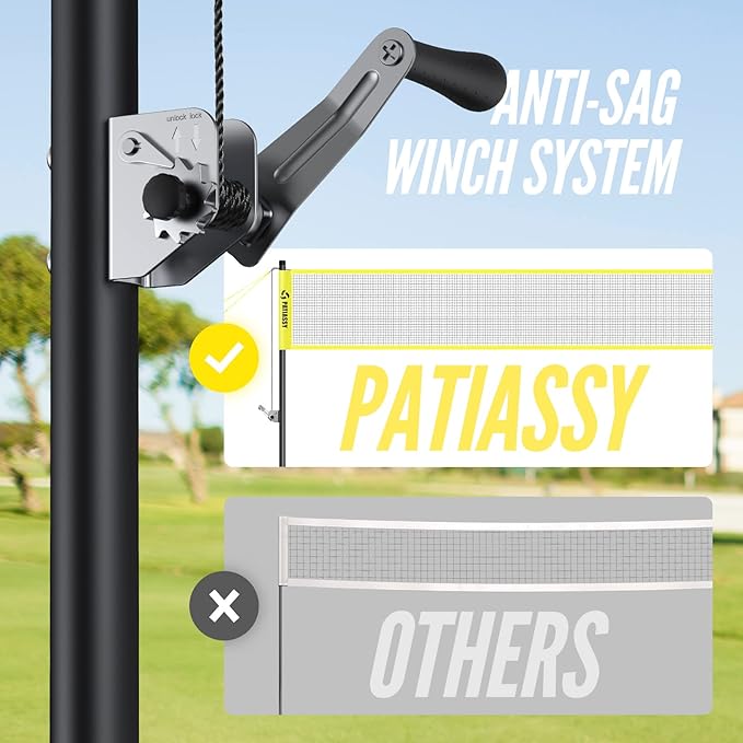 Patiassy Volleyball & Badminton 2-in-1 Combo Set with Adjustable Net (Yellow)