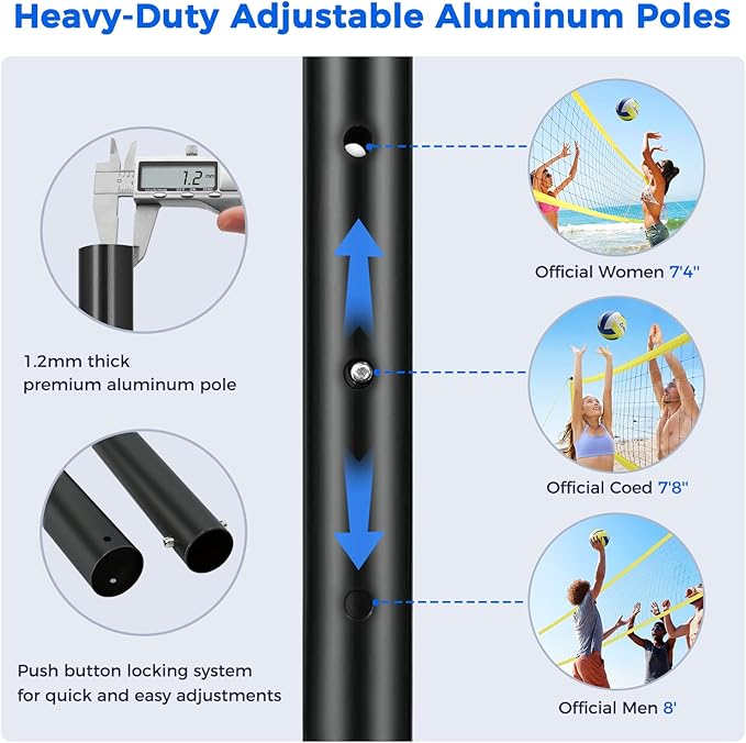 Patiassy Professional Volleyball Net Set with Adjustable Poles & Carry Bag (Yellow)