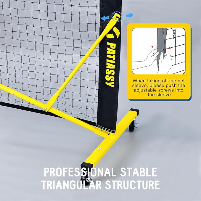 Patiassy Portable Outdoor Pickleball Net Set with Net Tension Adjuster, Wheels, 8 Sandbags and Carry Bag for Driveway