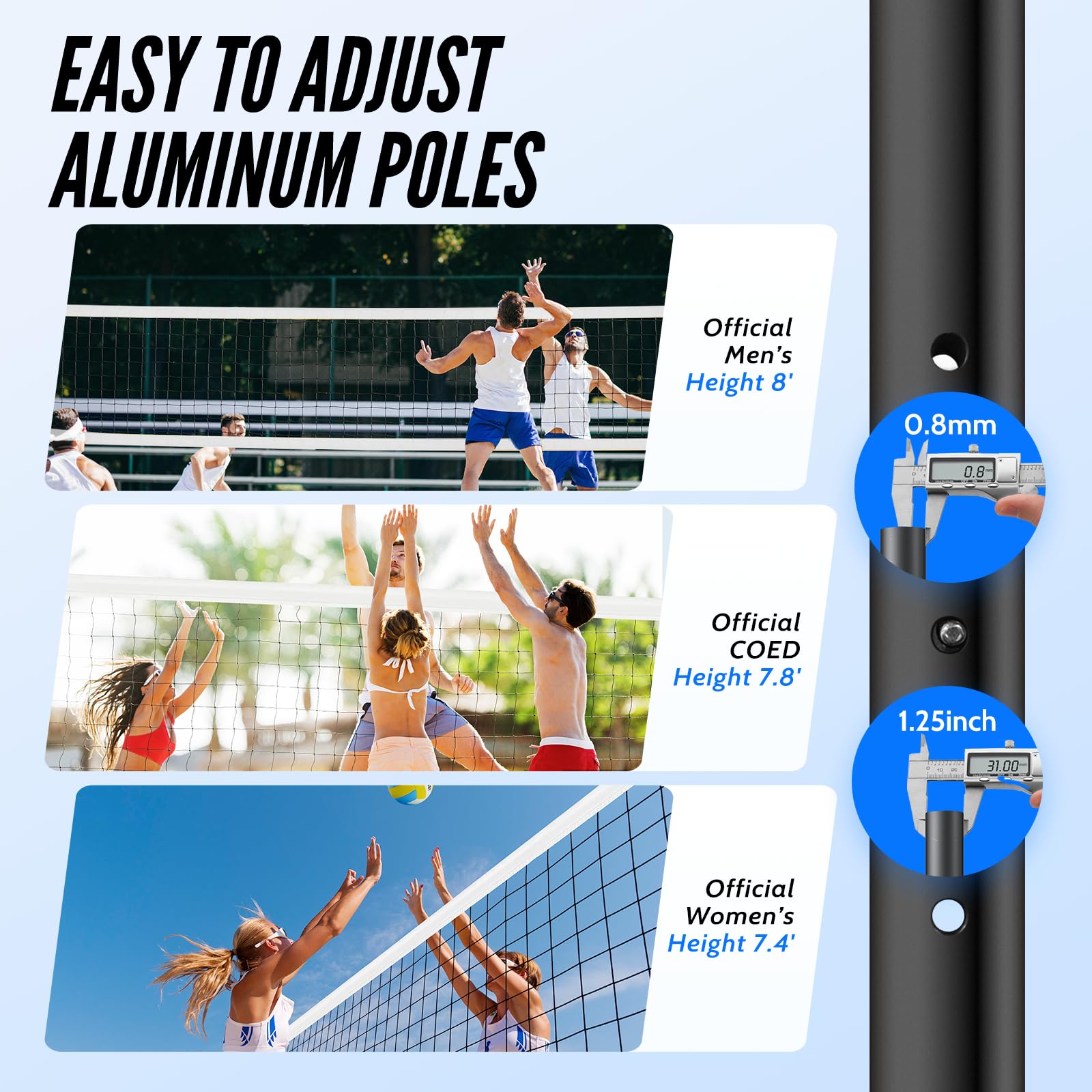 Patiassy Professional Volleyball Net Set with Adjustable Poles & Carry Bag (White)