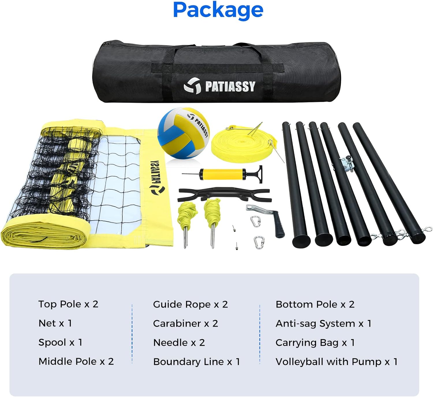 Patiassy Professional Volleyball Net Set with Adjustable Poles & Carry Bag (Yellow)