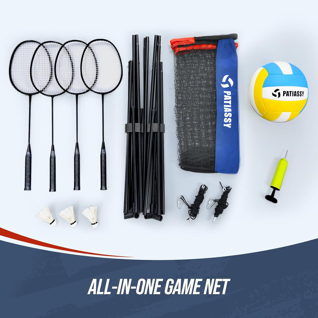 Patiassy Volleyball & Badminton Combo Set with Adjustable Net