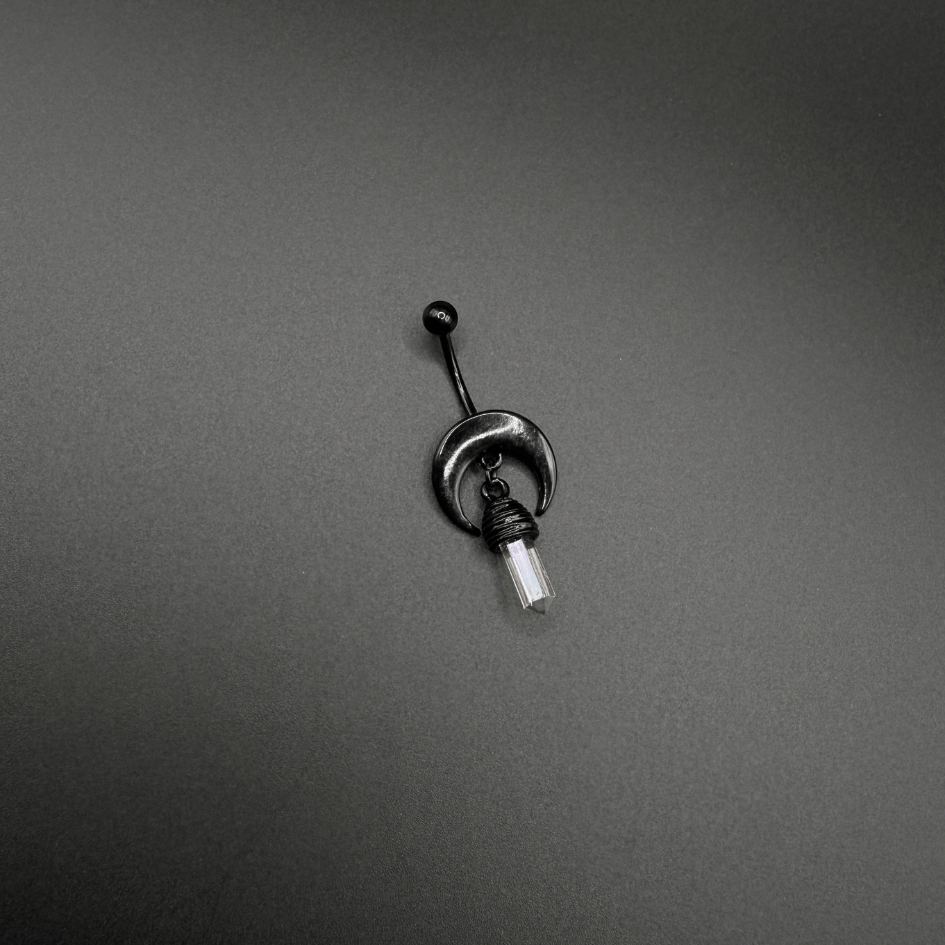 Black Moon Belly Button Ring with Stones