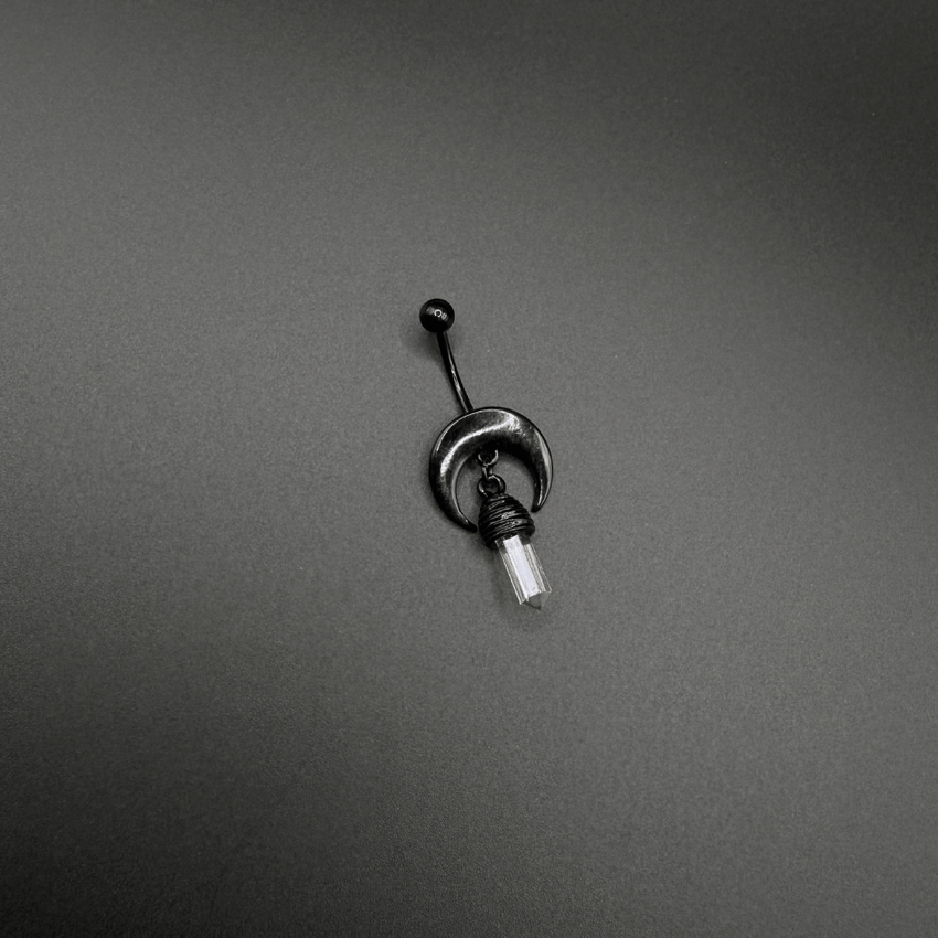 Black Moon Belly Button Ring with Stones