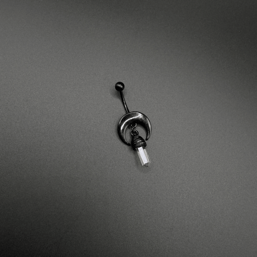Black Moon Belly Button Ring with Stones