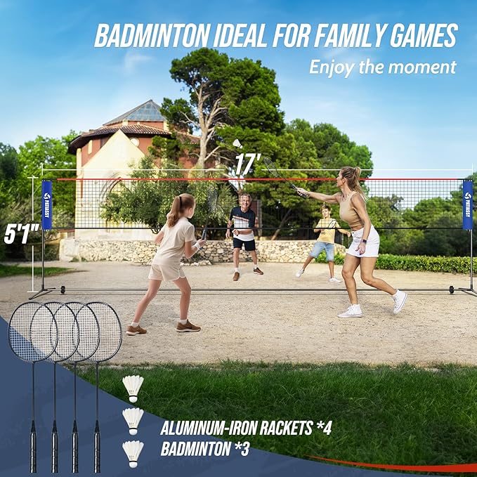 Patiassy Volleyball & Badminton Combo Set with Adjustable Net