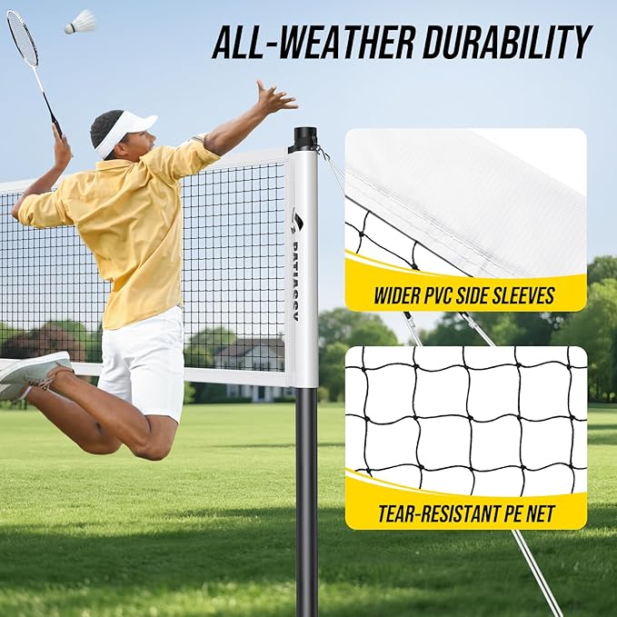 Patiassy Complete Badminton Set with Net, Rackets, Shuttlecocks & Carry Bag (White)