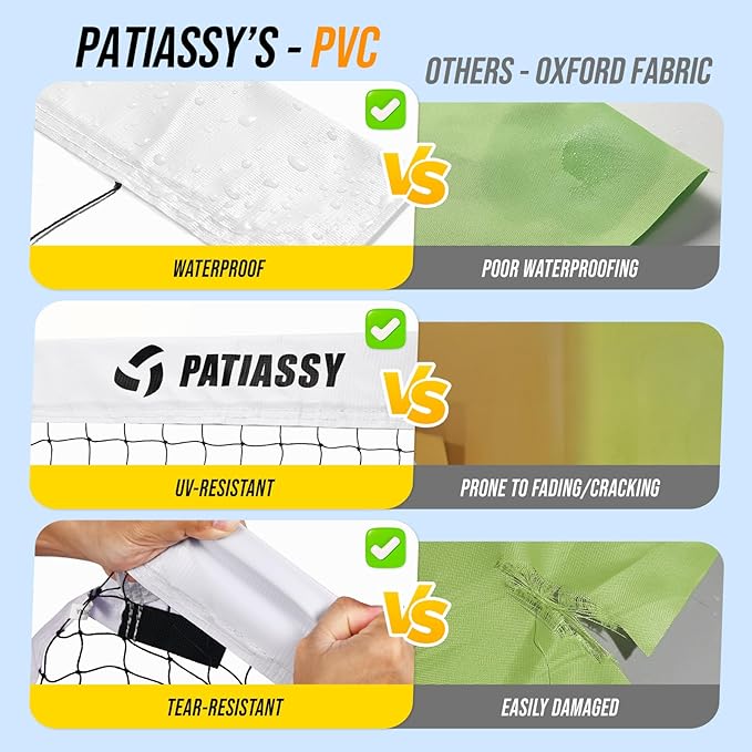 Patiassy Complete Badminton Set with Net, Rackets, Shuttlecocks & Carry Bag (White)