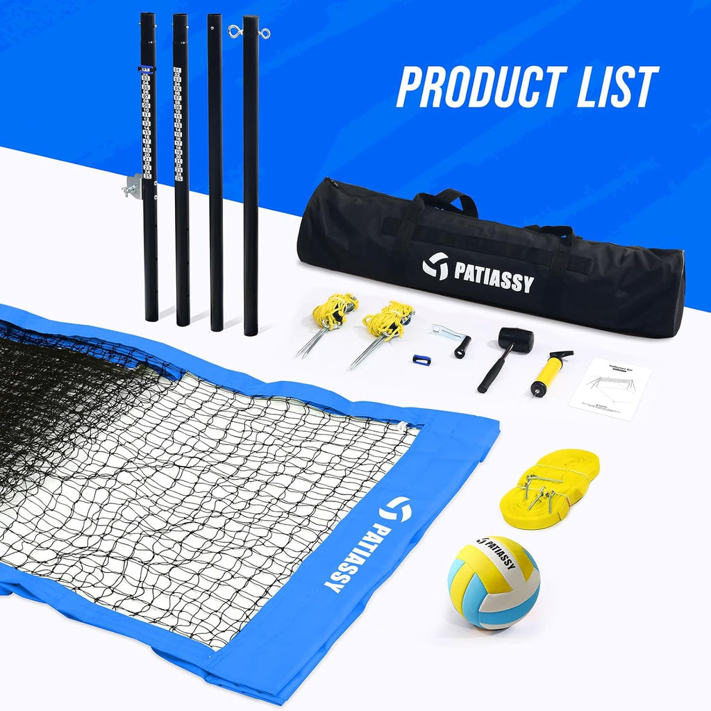 Patiassy Volleyball Net Set with Regulation-Size Net & Carry Bag (Blue)