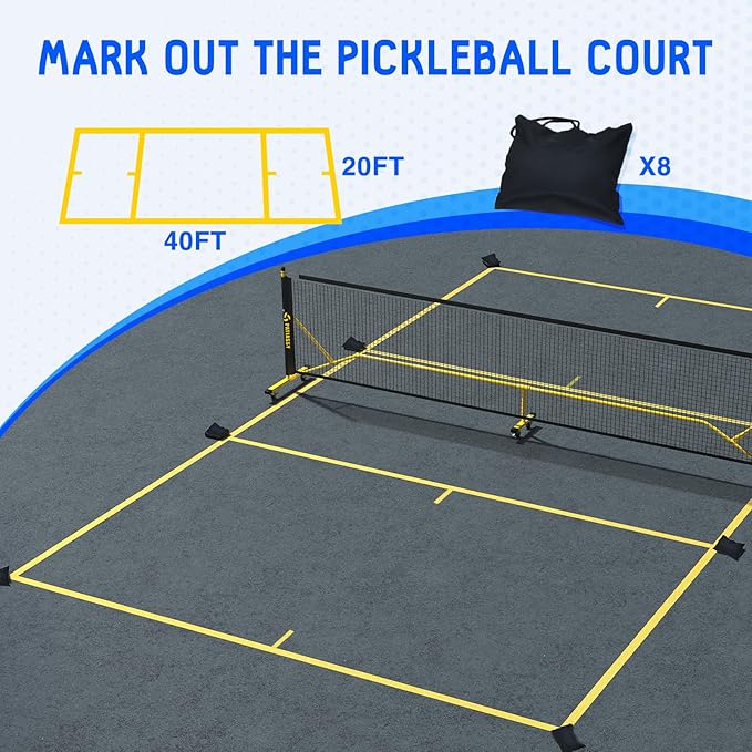 Patiassy Portable Outdoor Pickleball Net Set with Net Tension Adjuster, Wheels, 8 Sandbags and Carry Bag for Driveway
