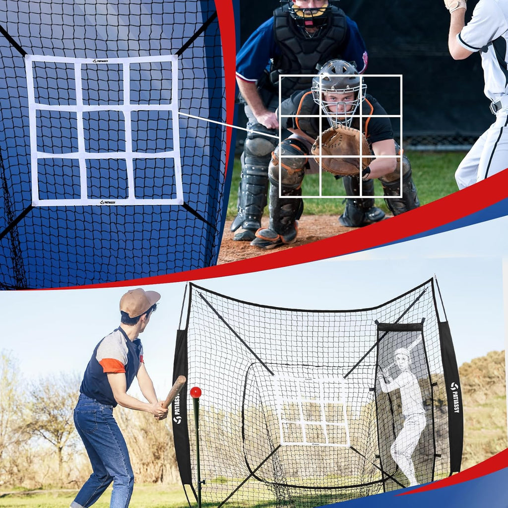 Patiassy Baseball & Softball Practice Net with Batting Tee and Carry Bag