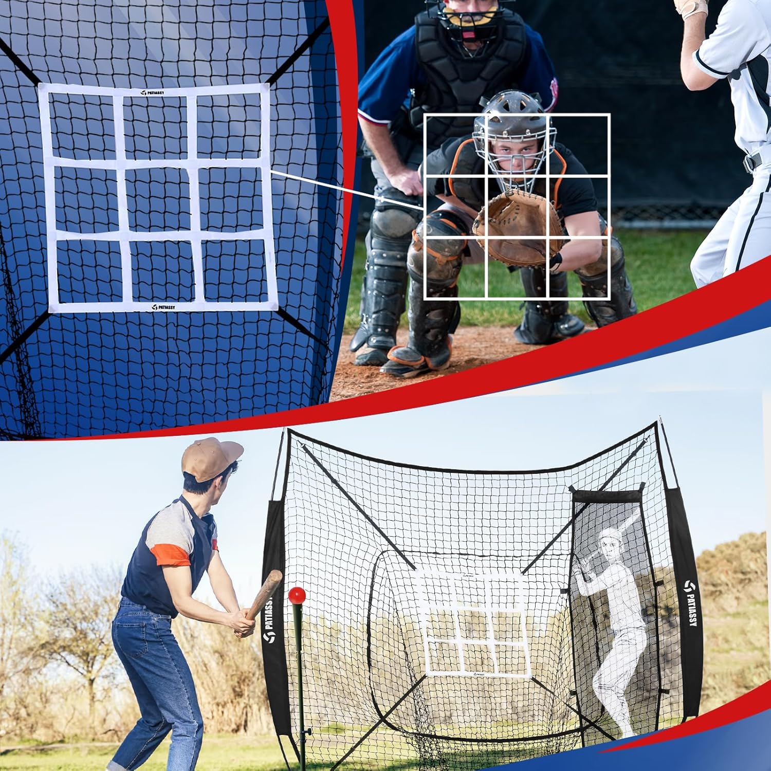 Patiassy Baseball & Softball Practice Net with Batting Tee and Carry Bag