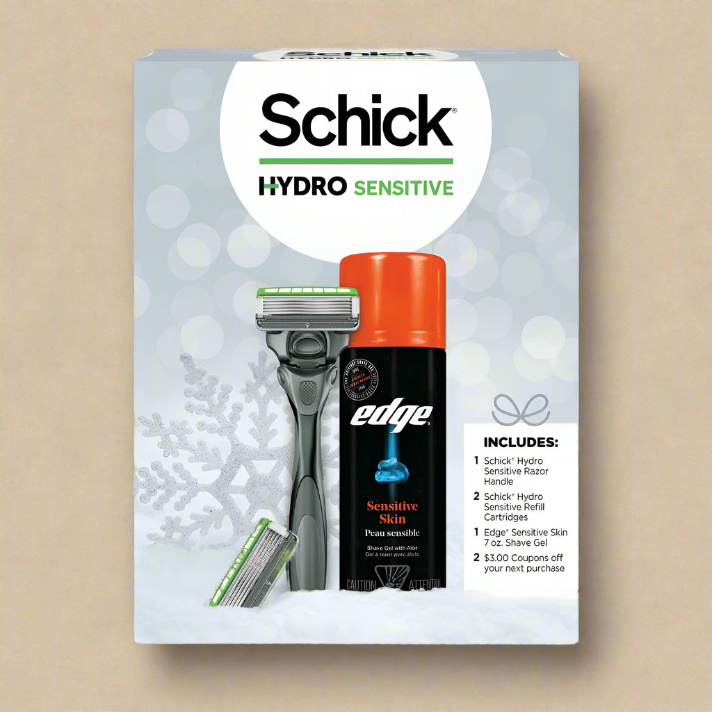 Schick Hydro Sensitive Shave Men’s Gift Set – Razor Handle, Refill Cartridges & Gel