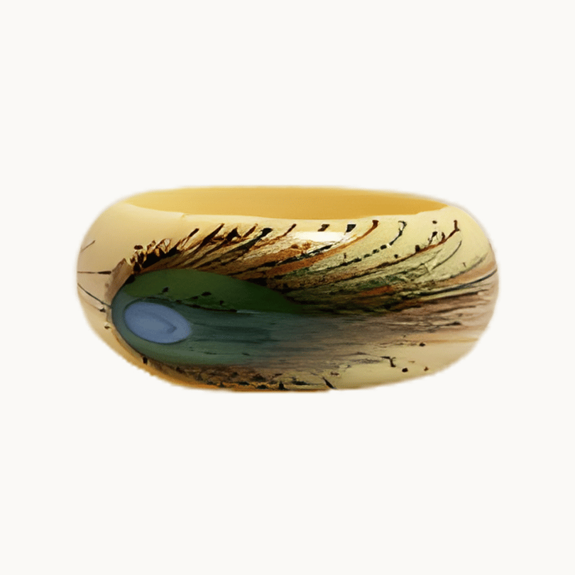 Vintage Lucite Peacock Feather Bangle Bracelet