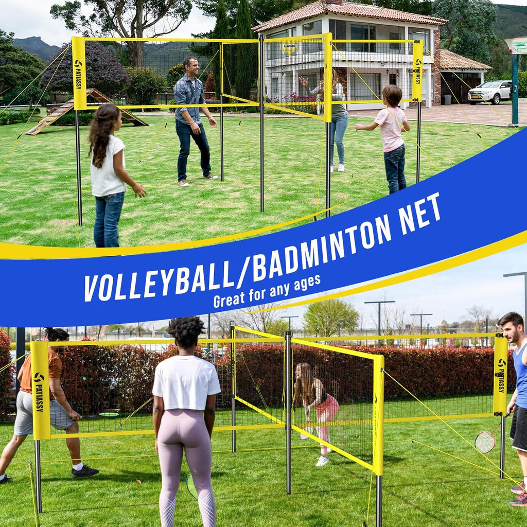 Patiassy 4-Way Volleyball Net Set with Ball & Carry Bag (Yellow)