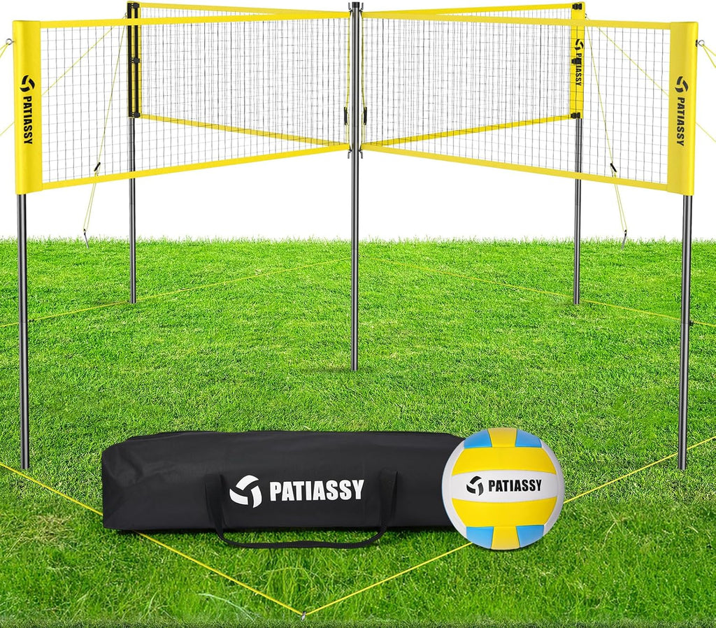 Patiassy 4-Way Volleyball Net Set with Ball & Carry Bag (Yellow)