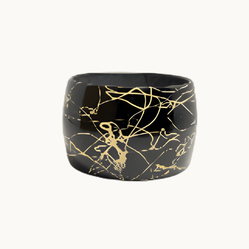 Black Bracelet with Abstract Ivory Streaks