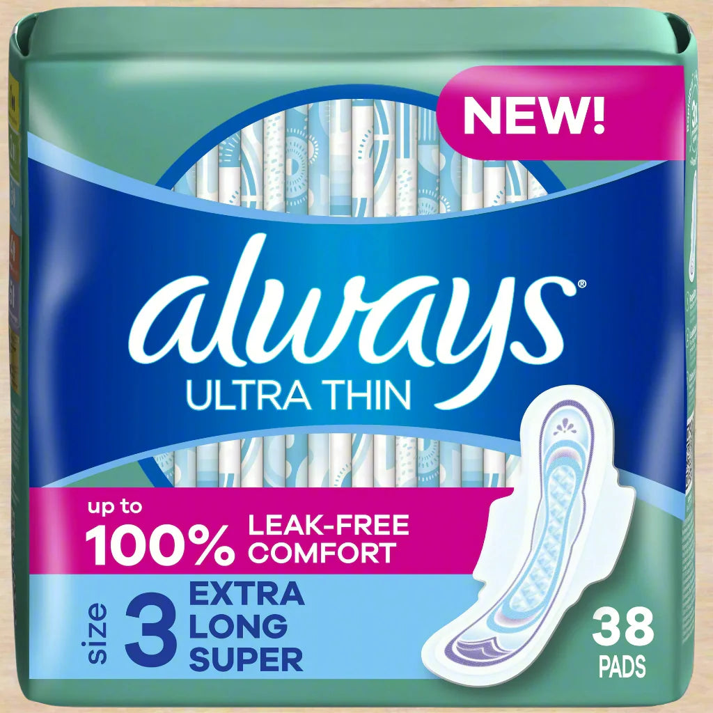 Always Ultra Thin Pads with Flexi-Wings – Size 3 Extra Long Super, 38 Count