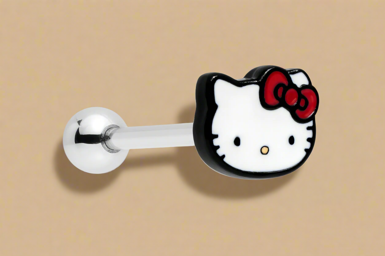 Hello Kitty Cat Red Bow Barbell Tongue Ring