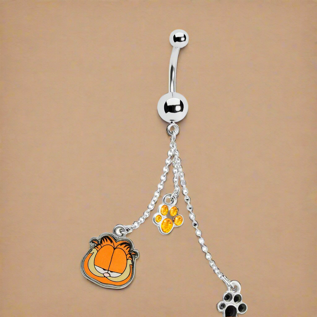 Paw Print Chain Dangle Garfield Belly Ring