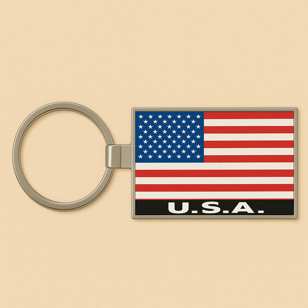 USA Flag Metal Foil Rectangle Keychain