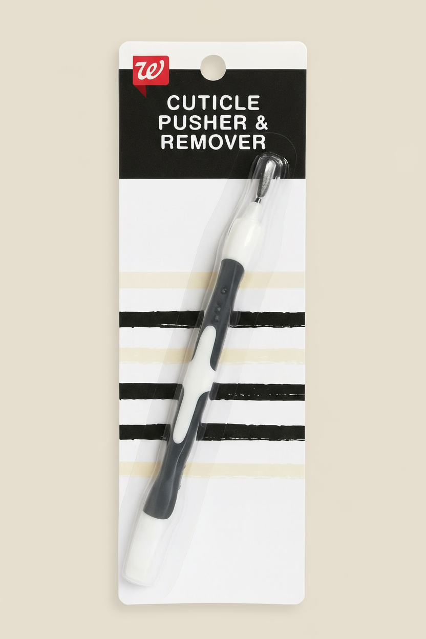 Dual-Sided Cuticle Pusher & Remover Grooming Tool with Grip and Protective Caps