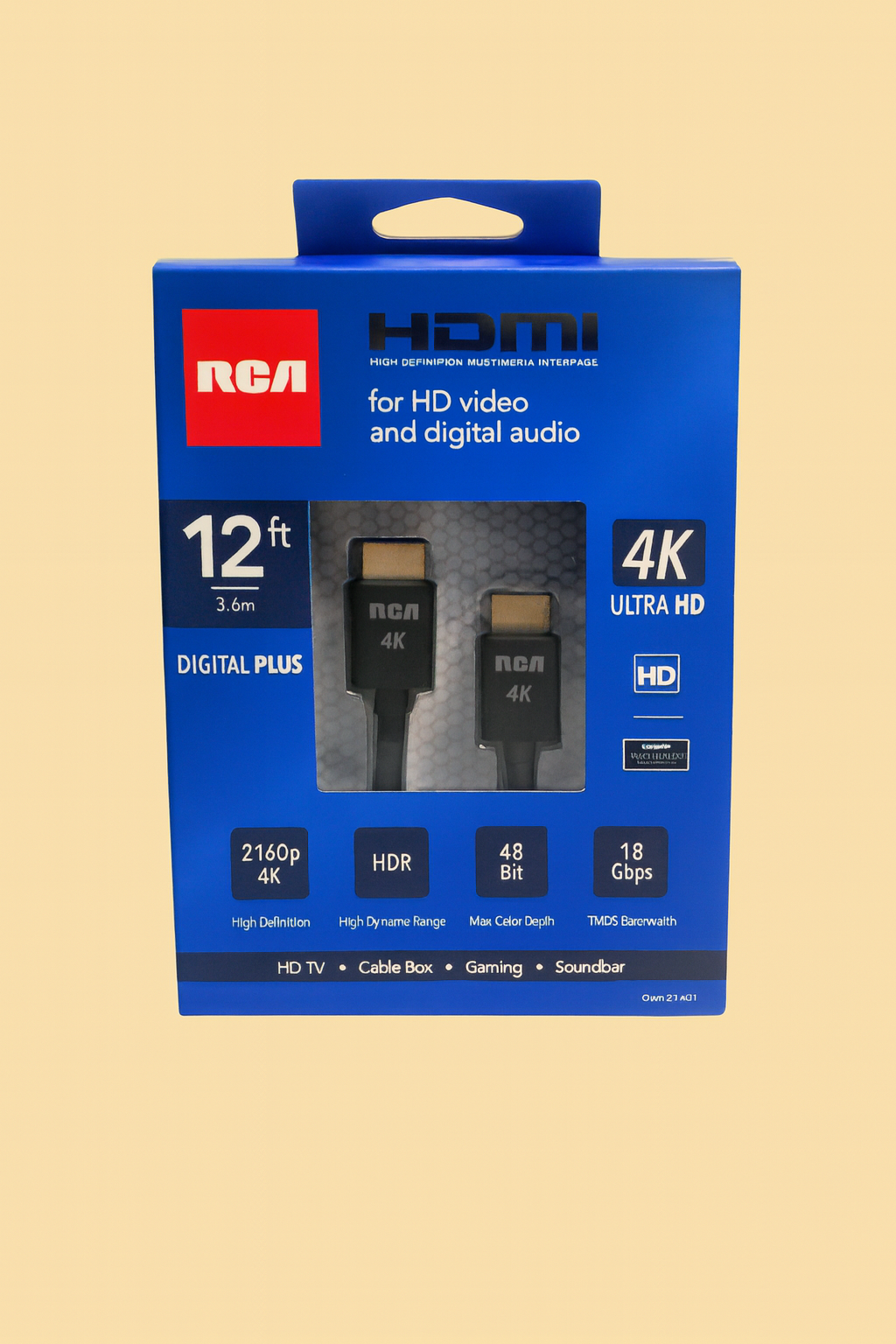 RCA 12ft HDMI Digital Plus Cable – 4K Ultra HD Video & Audio (C3TC11)