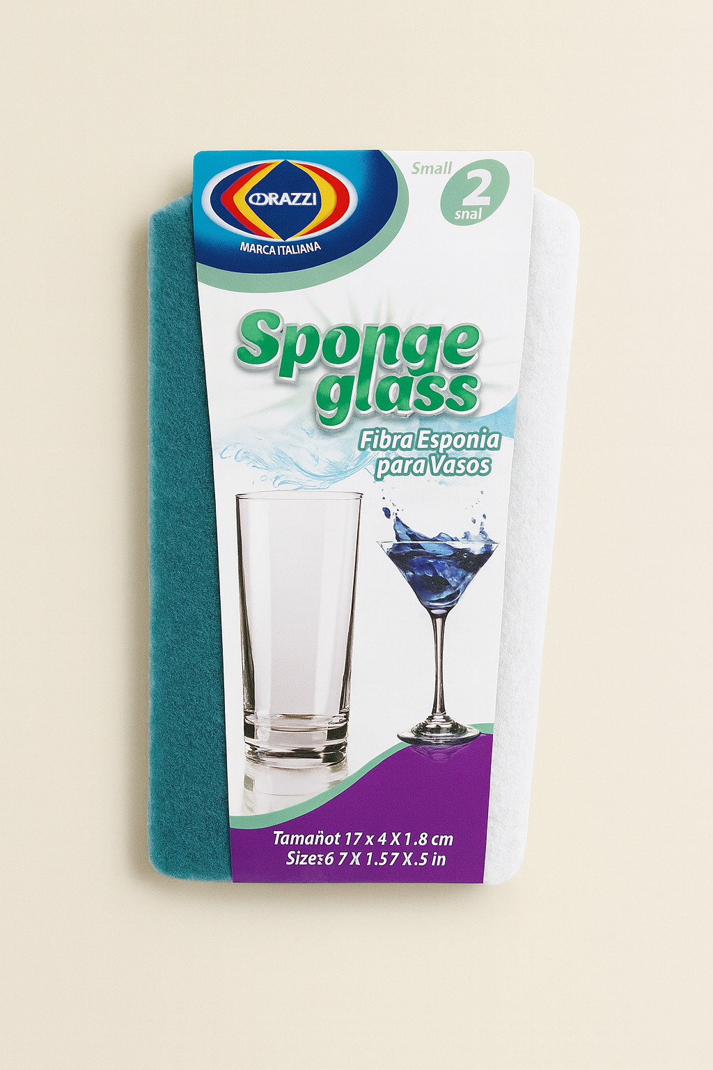 Corazzi Italiana Glass Sponge – Fibra Esponja para Vasos (17×4×3.8 cm)