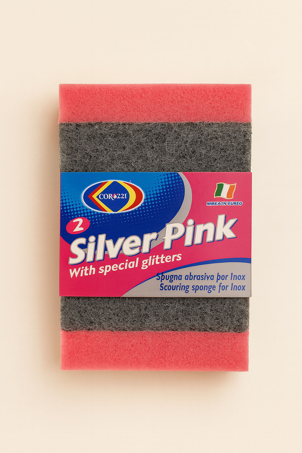 Corazzi Silver Pink Scrubber – Stainless Steel & Kitchen Utensil Cleaner