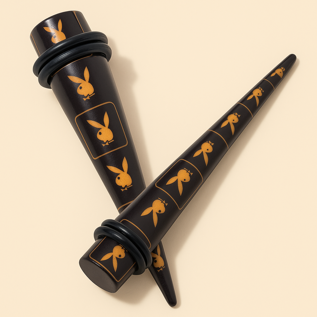 Playboy Brown & Cream Ear Gauge Tapers 6G Acrylic