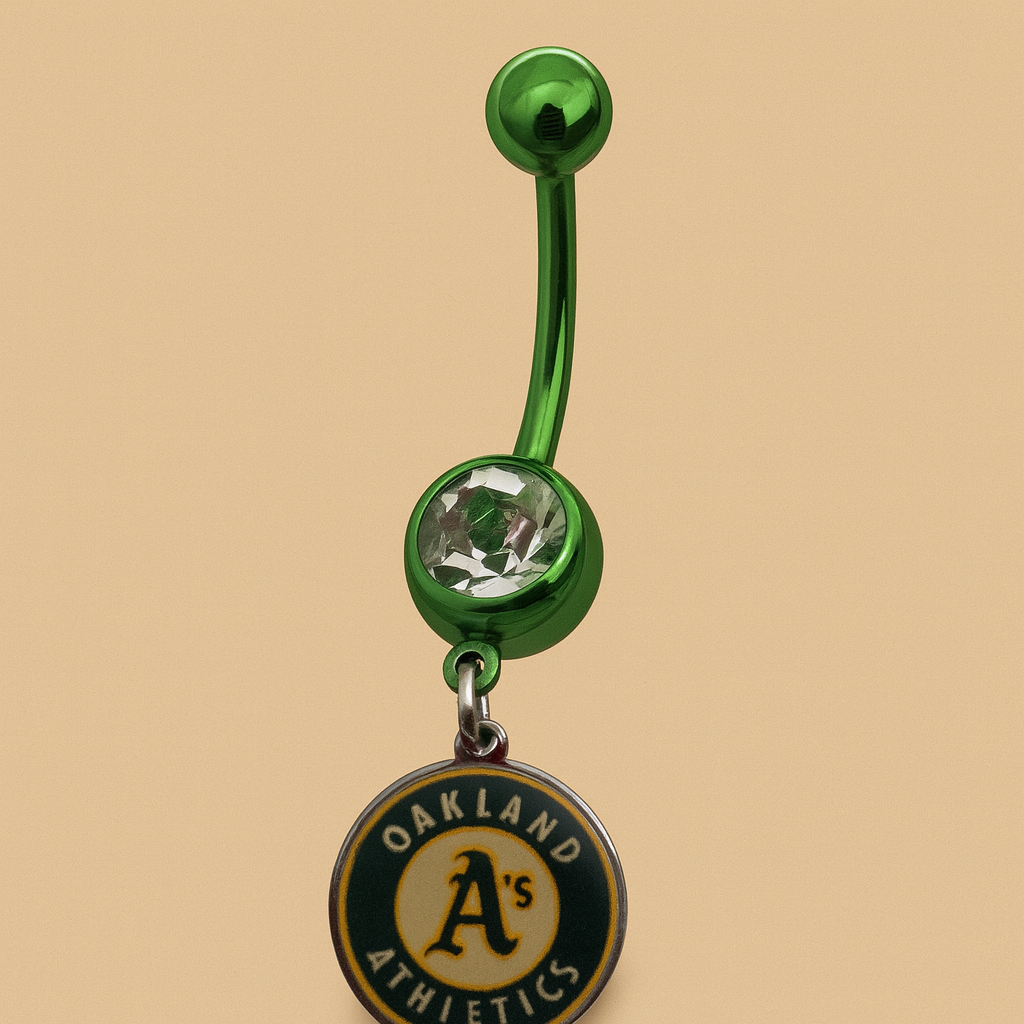 MLB Oakland Athletics Green Anodized Belly Ring with Clear Gem