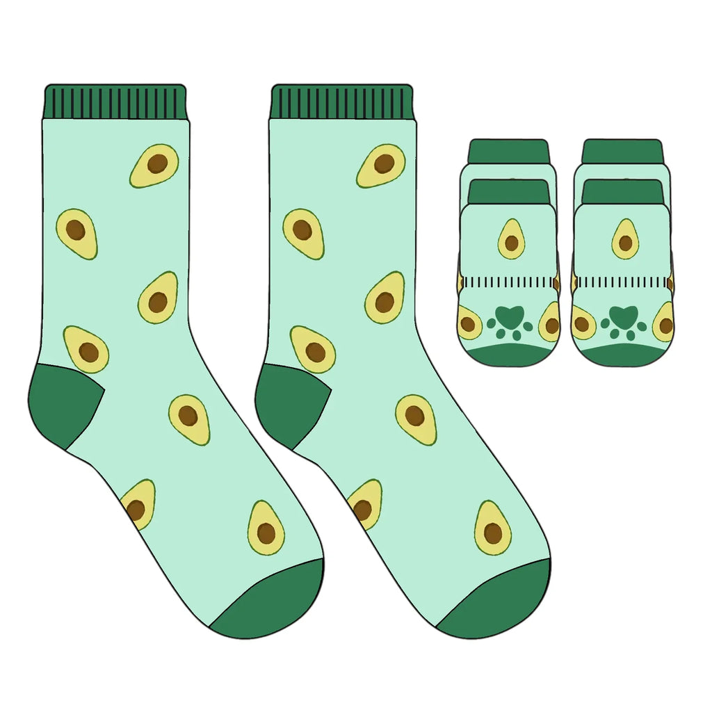 Avocado Pet & Owner Matching Socks – Cute Non-Slip Gripper Set