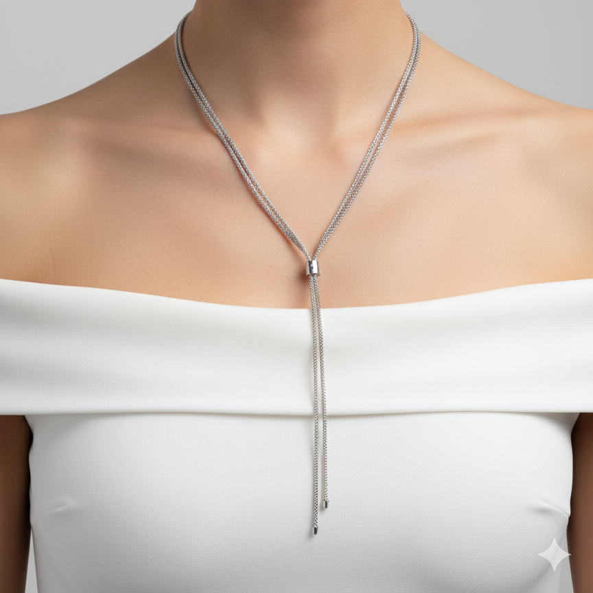 Silver Popcorn Tassel Lariat Necklace
