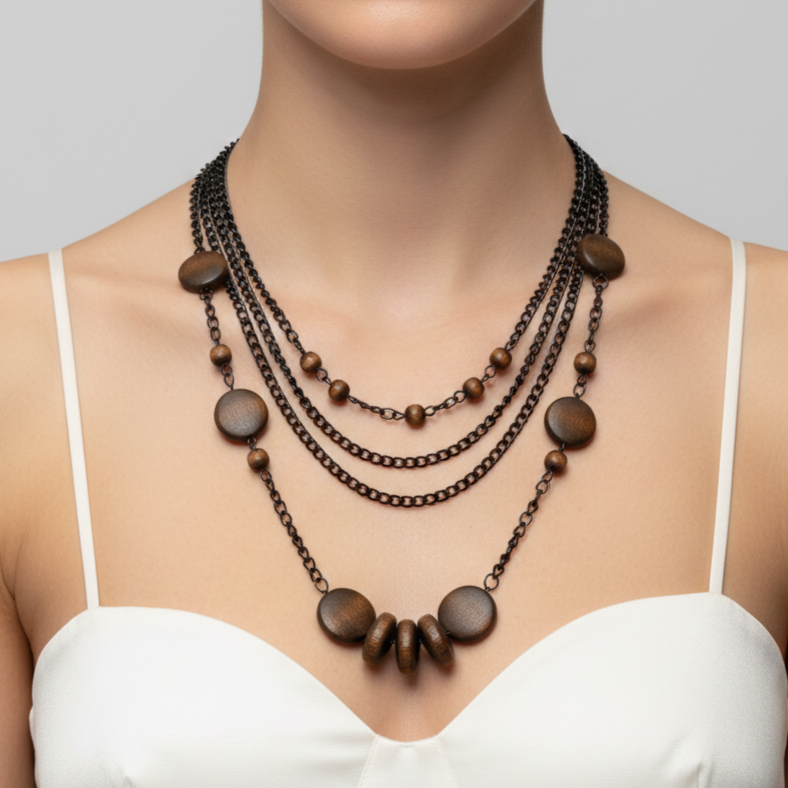 Matte Black Bib-Style Fringe Necklace (Duplicate)