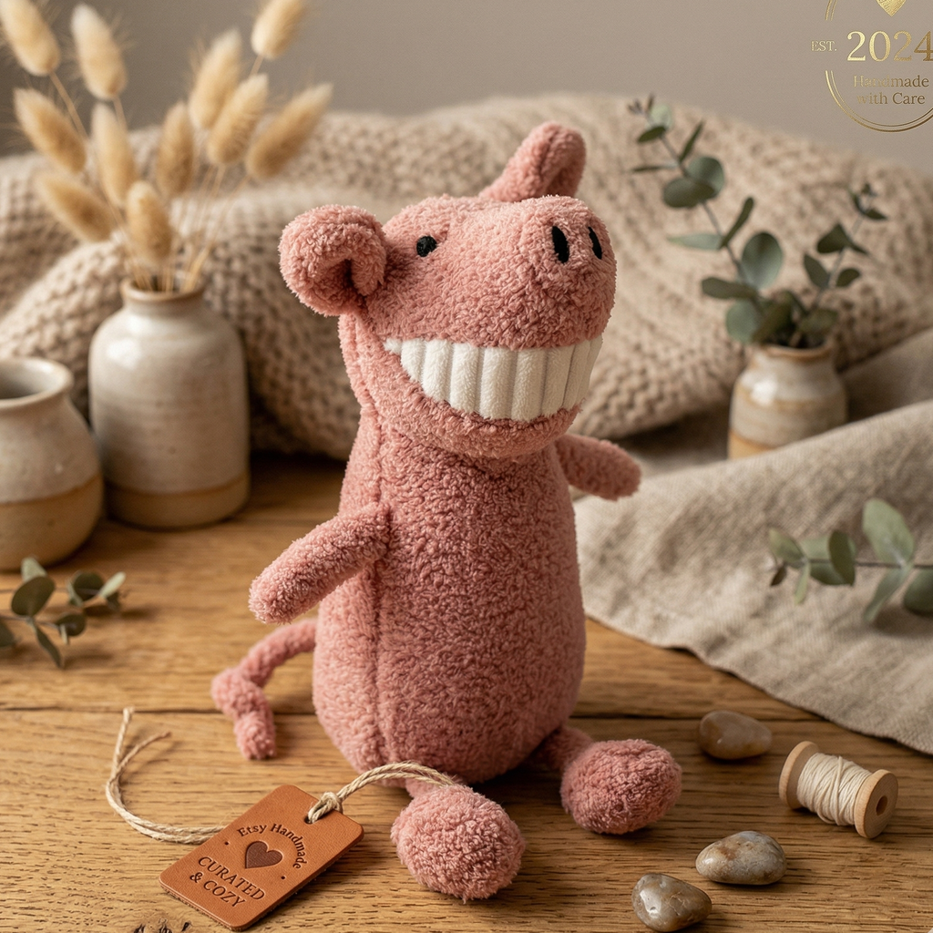 Soft Plush Smiling Pig Stuffed Animal Toy – Medium Size (10" to 14")