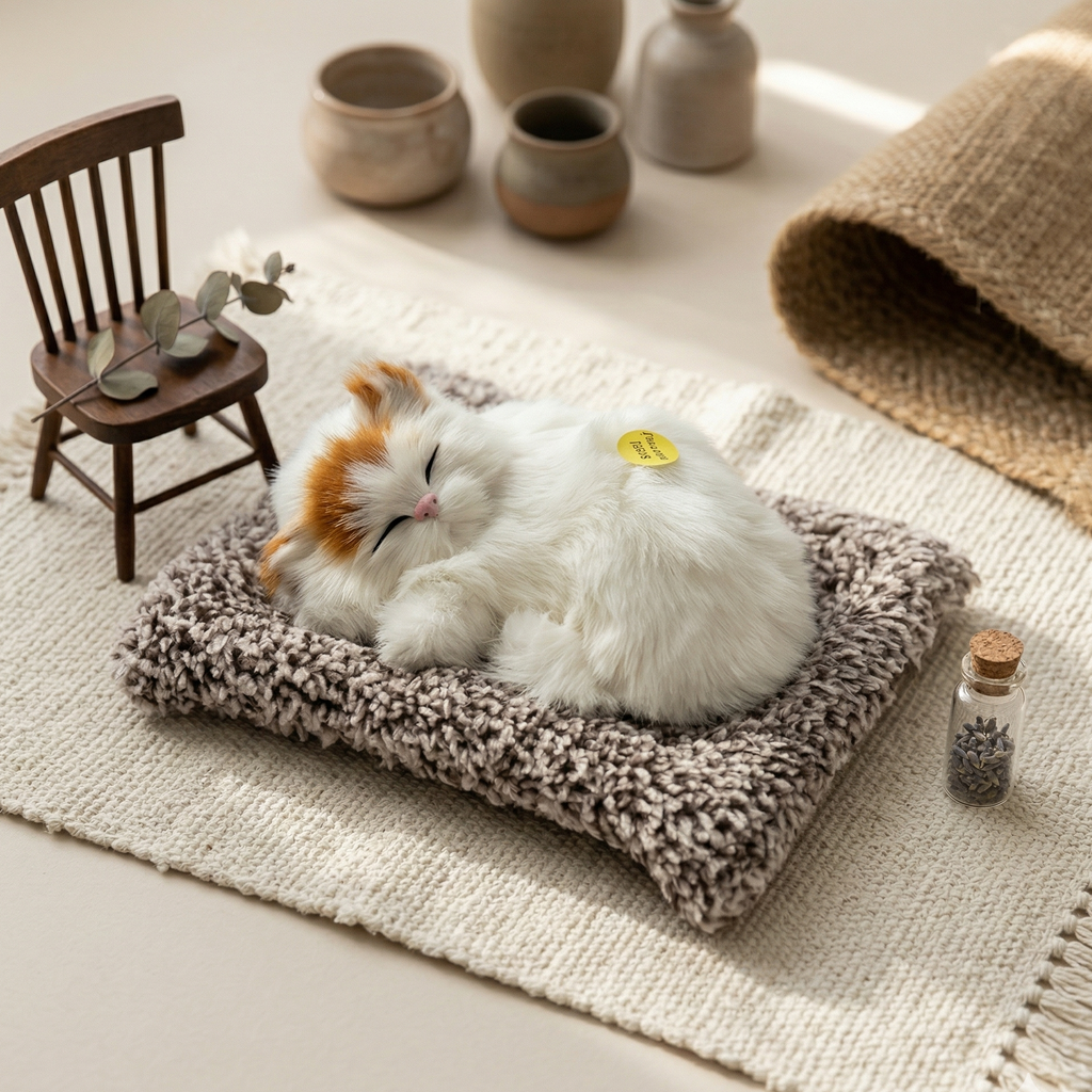 Sleeping Kitty Plush Toy with Sound – 8" to 9" Realistic Purring Cat