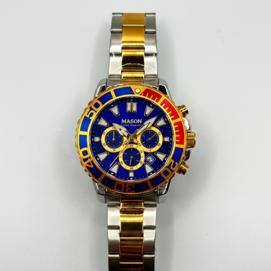 Mason Men’s Two-Tone Gold-Plated Chronograph Watch – Blue Dial Statement Edition