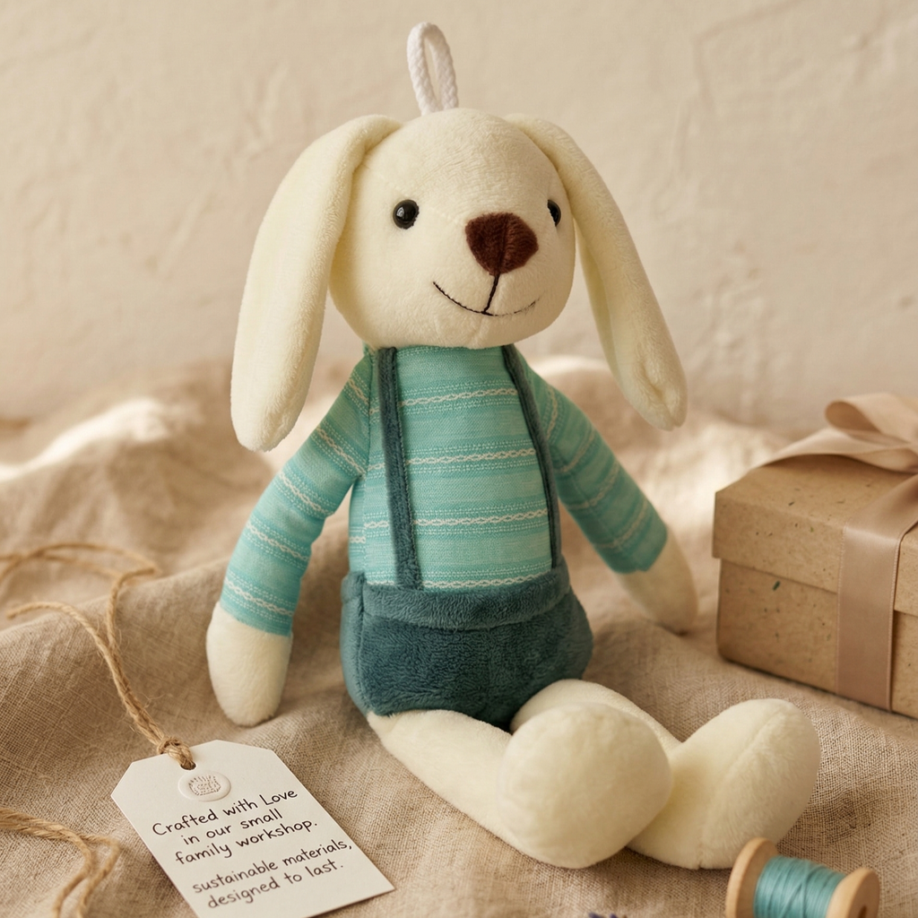 Soft Plush Bunny Rabbit in Blue Clothes Stuffed Animal Toy – Medium Size (10" to 14")