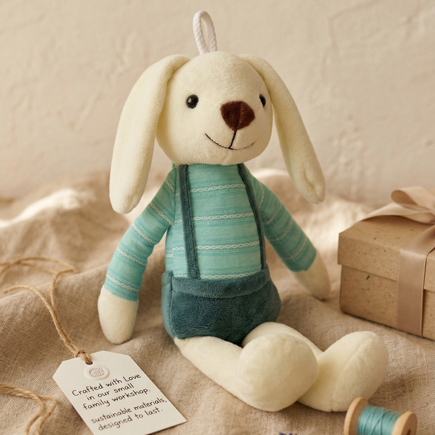 Soft Plush Bunny Rabbit in Blue Clothes Stuffed Animal Toy – Medium Size (10" to 14")