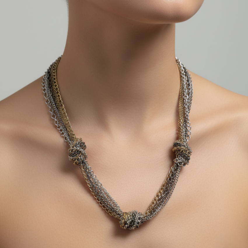 Multi-Strand Silver & Gold Layered Necklace
