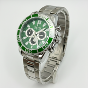 Mason Men’s Stainless Steel Chronograph Watch – Green Dial & Silver Band