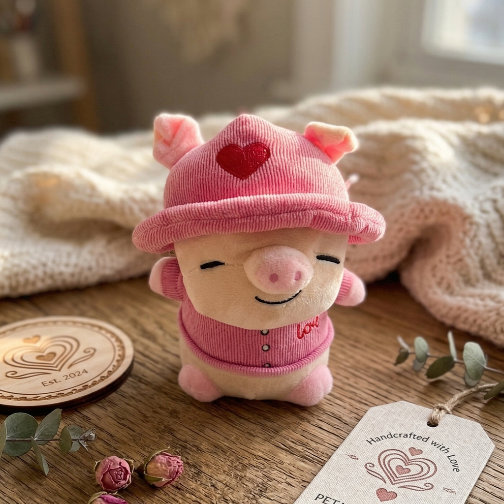 Small Pink Pig Plush Toy with Hat – 8" to 9" Cute Stuffed Animal Gift