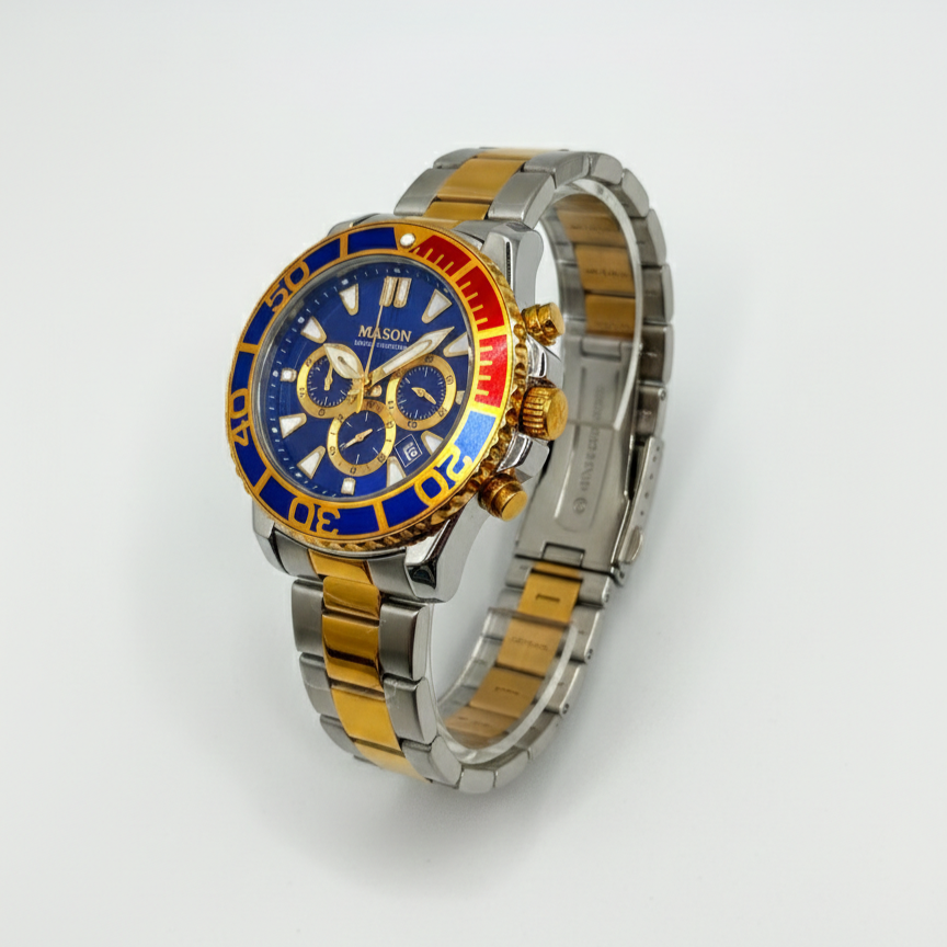 Mason Men’s Two-Tone Gold-Plated Chronograph Watch – Blue Dial Statement Edition