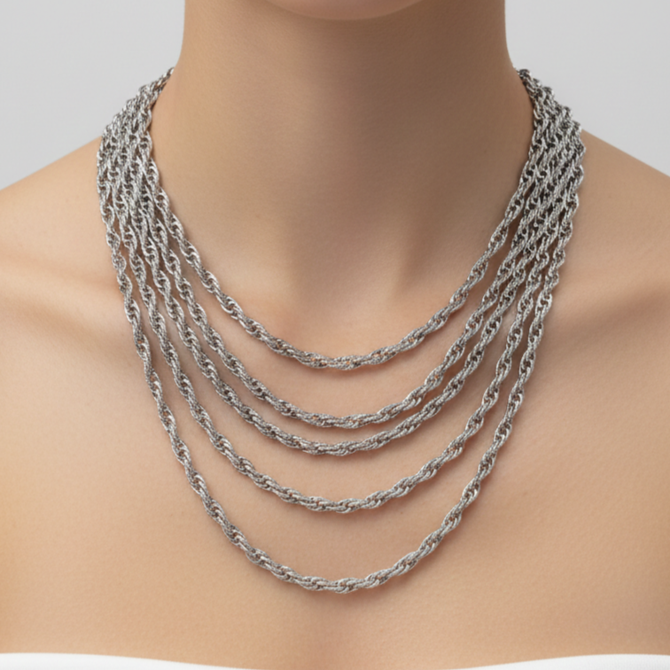Silver Multi-Strand Draped Collar Necklace