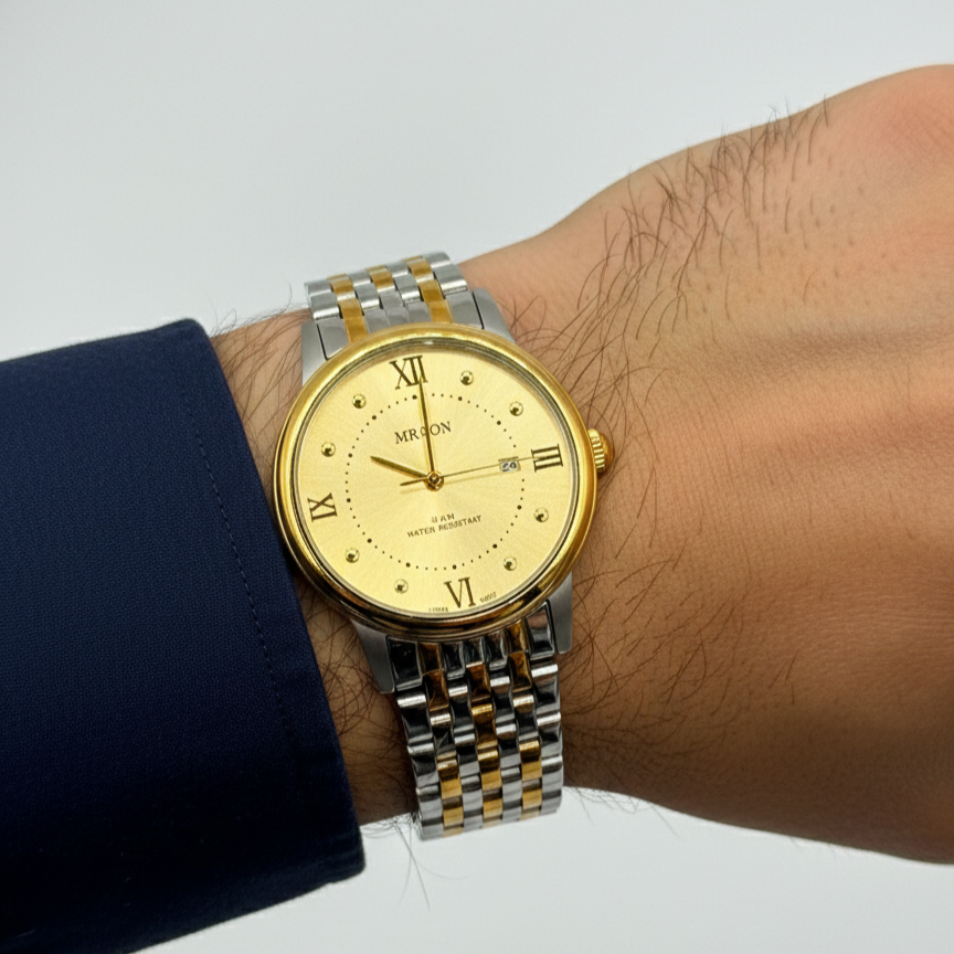 Mason Men’s Gold-Tone Dial Two-Tone Gold-Silver Band Watch – 5 ATM Water Resistant