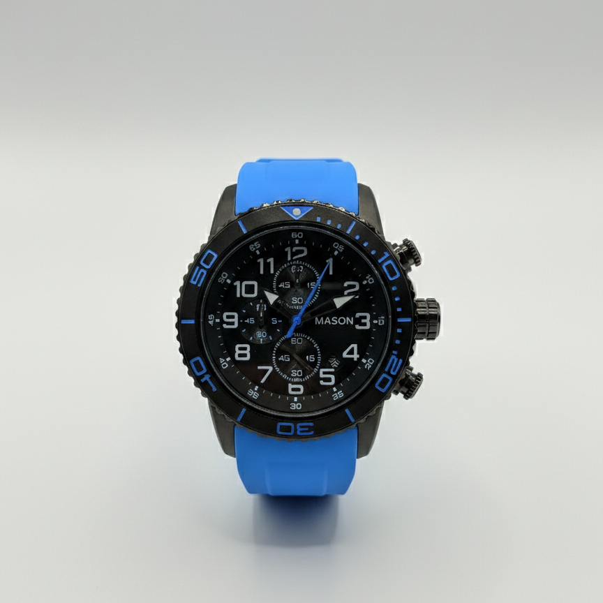 Mason Men’s Stainless Steel Chronograph Watch – Blue Dial with Signature Silicone Strap