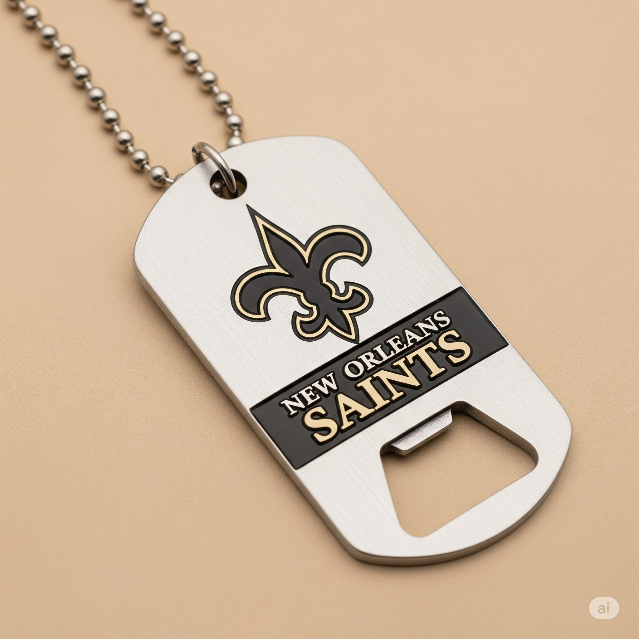 New Orleans Saints Dog Tag Necklace with bottle opener