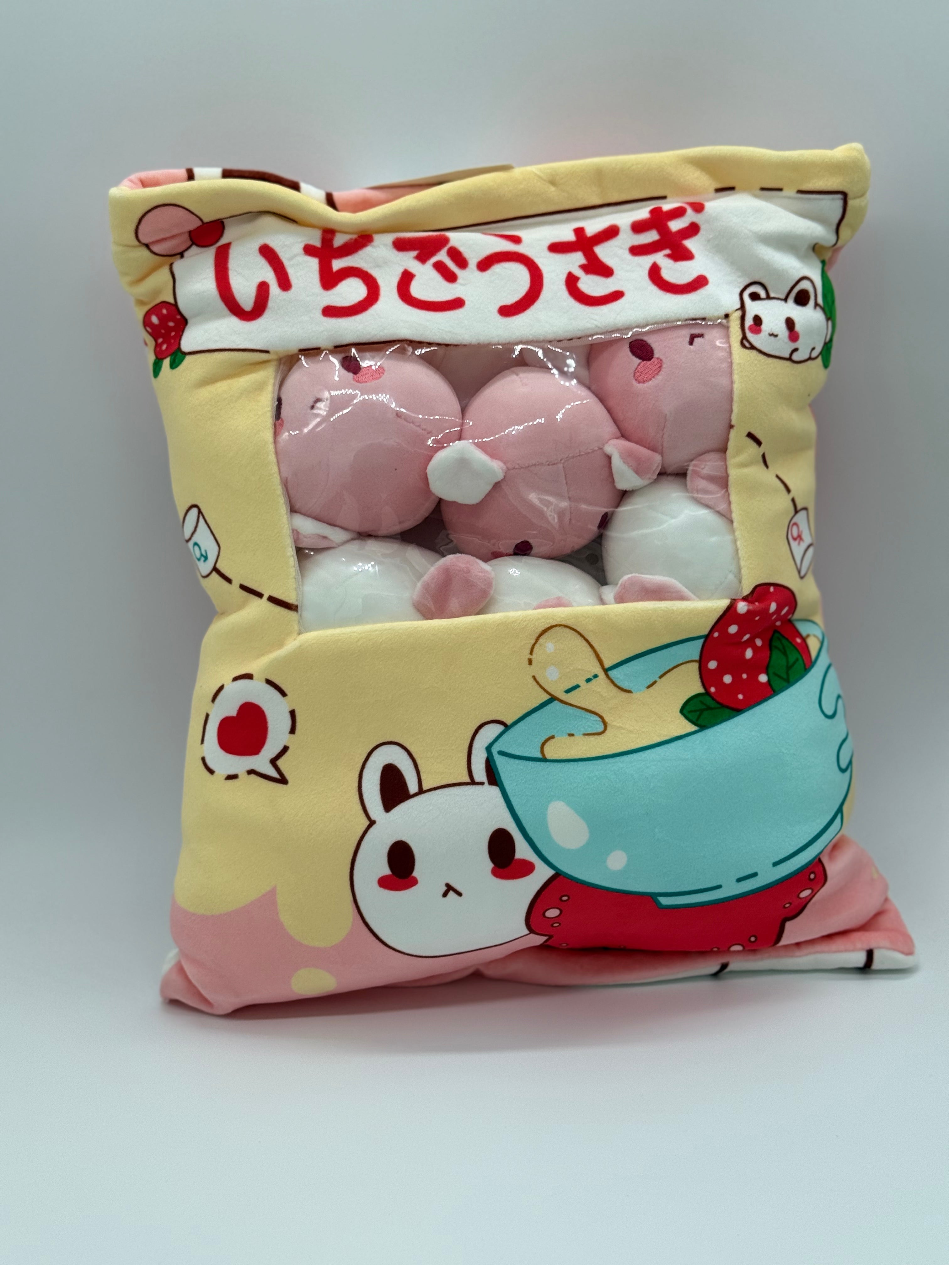 Zippered BUNNY Plush Pillow Gift Throw Pillow with 8 Little Bunny Dolls 14 x 18 Inches